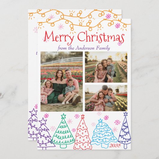 Moderner Minimaler Spaß 3 Foto Doodle Weihnachten (Vorne/Hinten)