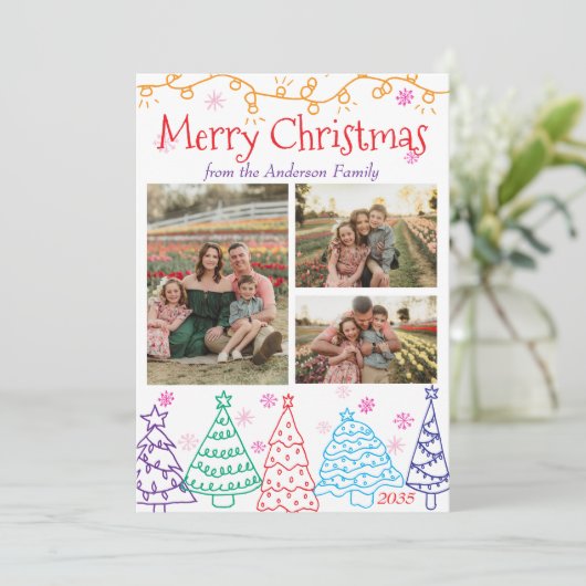 Moderner Minimaler Spaß 3 Foto Doodle Weihnachten (Stehend Vorderseite)