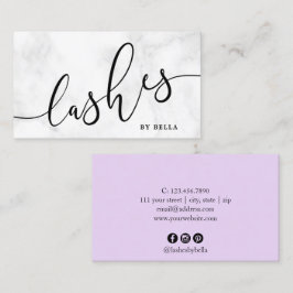 Moderner, minimaler weißer Marmor und lila Lashes Visitenkarte