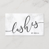 Moderner, minimaler weißer Marmor und lila Lashes Visitenkarte (Vorderseite)