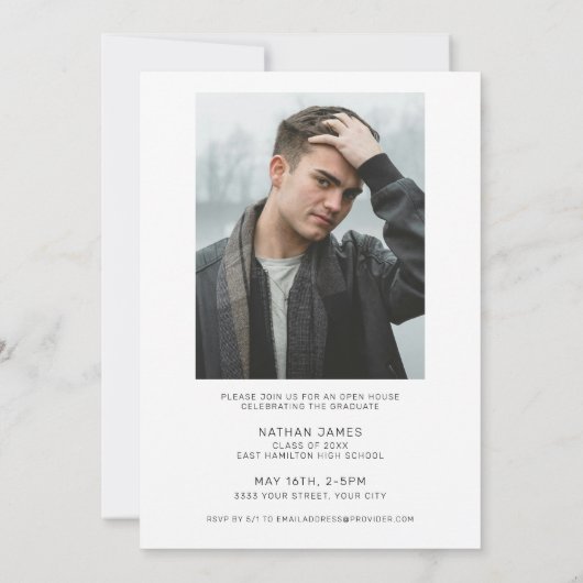 Moderner Minimaler Zwei-Foto-Schwarz-weißer Abschl Einladung (Rückseite)