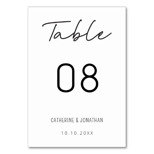 Moderner Minimalismus: Elegante Hochzeit Tischnummer (Vorderseite)