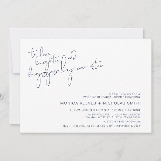 Moderner Minimalismus Navy BlueScript Probe Dinner Einladung (Vorderseite)