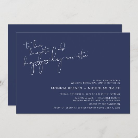 Moderner Minimalismus Navy BlueScript Probe Dinner Einladung (Vorne/Hinten)