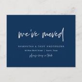 Moderner Minimalist, haben wir verschoben, Ankündi Postkarte (Vorderseite)