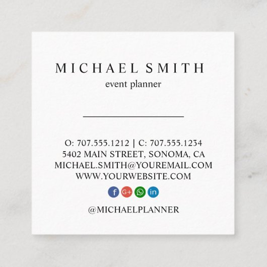 Moderner Minimalistisch Blush-Event-Planer Quadratische Visitenkarte (Rückseite)