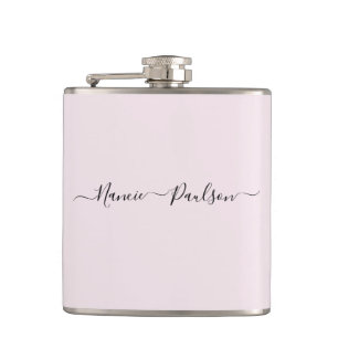 Moderner Minimalistisch Blush Pink Script Individu Flachmann