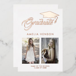 Moderner Minimalistisch Graduate 2 Foto Abschluss  Folieneinladung