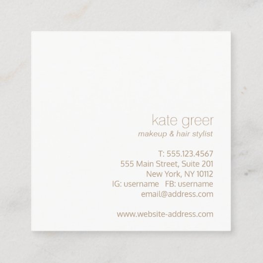 Moderner Minimalistisch-hellrosa Beauty Square Quadratische Visitenkarte (Rückseite)