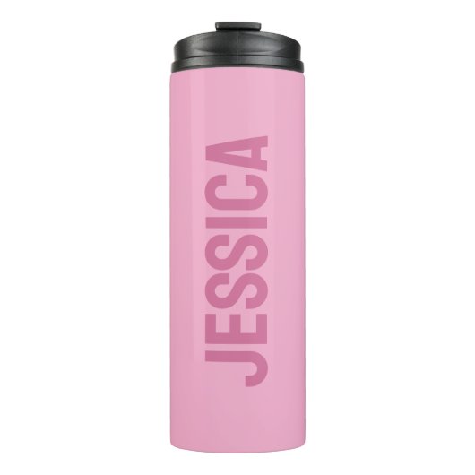 Moderner Minimalistisch rosa Personalisierter Name Thermosbecher (Vorderseite)