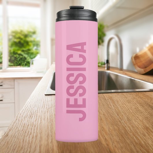 Moderner Minimalistisch rosa Personalisierter Name Thermosbecher