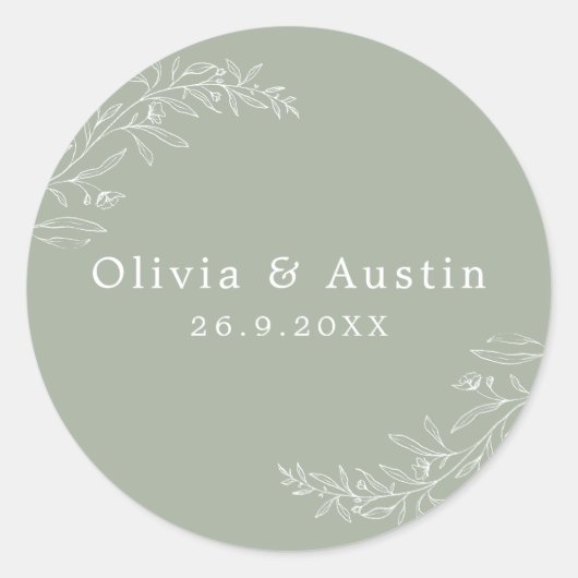 Moderner Minimalistisch Sage Green Wedding Umschla Runder Aufkleber (Vorderseite)