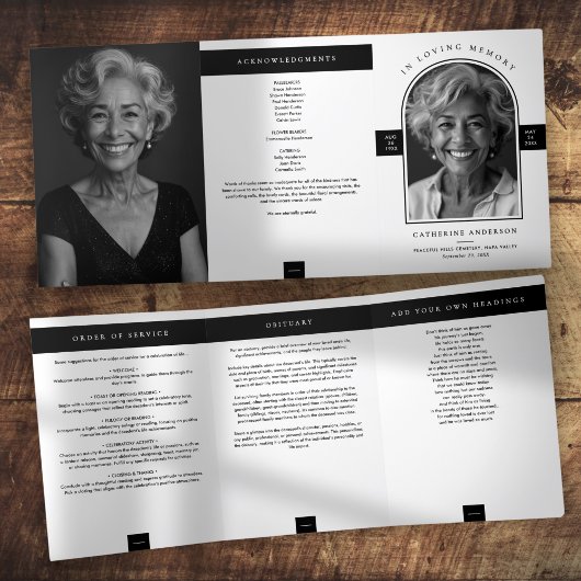 Moderner Minimalistischer 2-Foto-Begräbnisdienst Dreifach-gefaltete Programmkarte