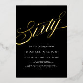 Moderner Minimalistischer 60er Schwarz-Gold 60er G Folieneinladung (Vorderseite)