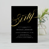 Moderner Minimalistischer 60er Schwarz-Gold 60er G Folieneinladung (Stehend vorne)