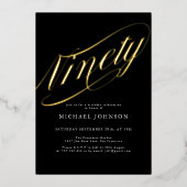 Moderner Minimalistischer 90er Black Gold 90er Geb Folieneinladung (Vorderseite)