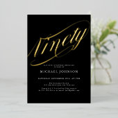 Moderner Minimalistischer 90er Black Gold 90er Geb Folieneinladung (Stehend vorne)