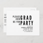 Moderner Minimalistischer Abschluss 2023 Party Postkarte (Vorne/Hinten)