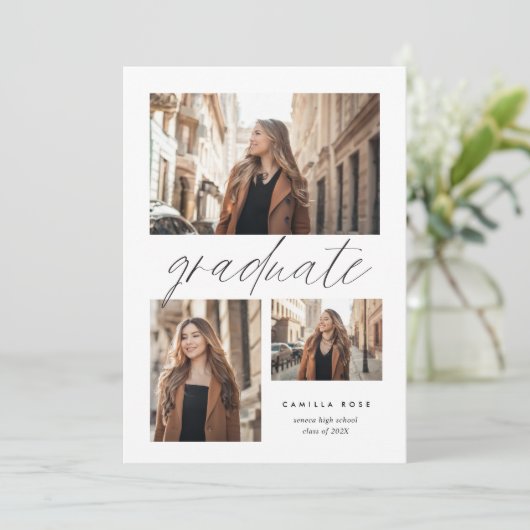 Moderner Minimalistischer Abschluss 3 FotoCollage Ankündigung (Stehend Vorderseite)