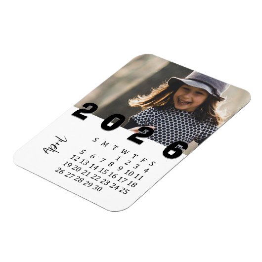Moderner Minimalistischer April 2026 Foto-Kalender Magnet (Linke Seite)