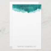 Moderner Minimalistischer Aquamariner Wasserfarben Briefpapier (Vorne/Hinten)