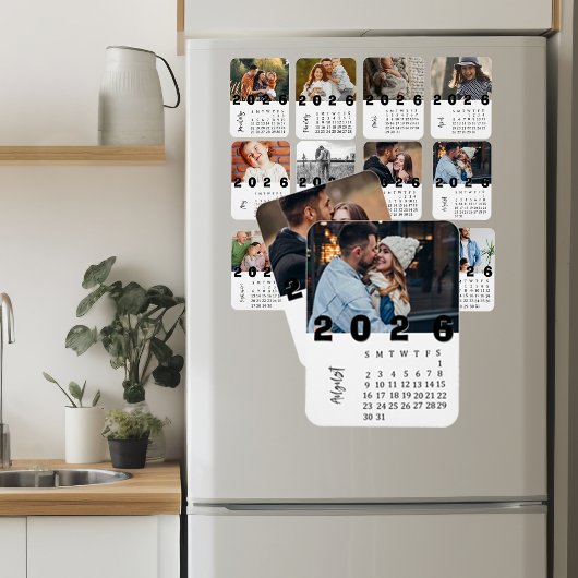 Moderner Minimalistischer August 2026 Foto-Kalende Magnet