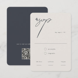 Moderner Minimalistischer Beige-Kalligrafie-QR-Cod RSVP Karte