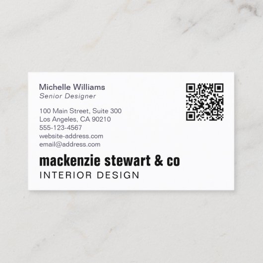 Moderner Minimalistischer Beruflicher QR-Code Visitenkarte (Rückseite)