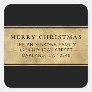 Moderner Minimalistischer Black Gold Weihnachtsmar Quadratischer Aufkleber