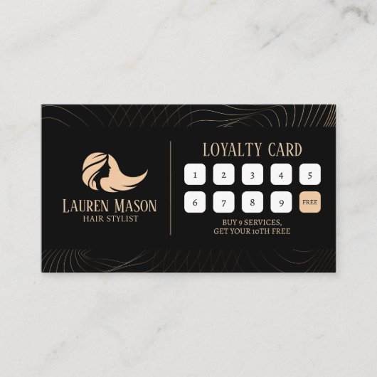 Moderner Minimalistischer Black Peach Hair Stylist Treuekarte (Vorderseite)