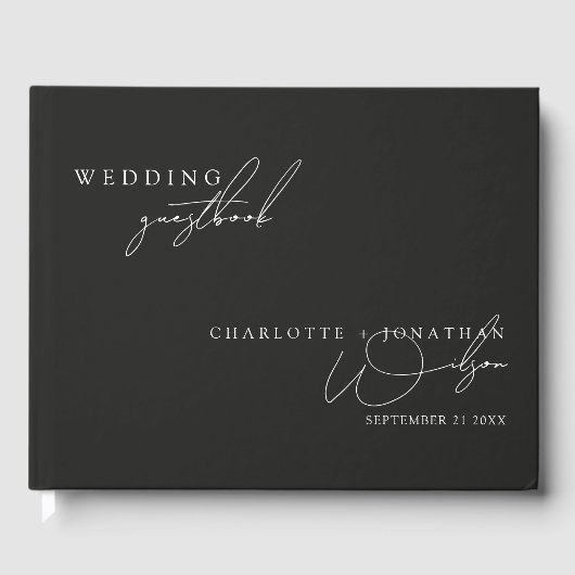 Moderner Minimalistischer Black Wedding Foto Stand Gästebuch (Vorderseite)
