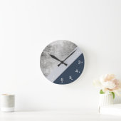 Moderner, minimalistischer, blau-grauer Silberbloc Runde Wanduhr (Zuhause)