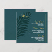 Moderner Minimalistischer Blauer Palmenblättertisc Menükarte (Vorne/Hinten)