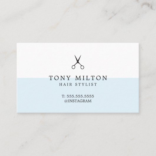 Moderner Minimalistischer Blue White Scissor Frise Visitenkarte (Vorderseite)