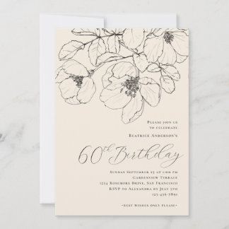Moderner Minimalistischer Blumenstrauß 60. Geburts Einladung