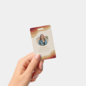 Moderner Minimalistischer Boho Beige Foto QR Name Ausweis (Handheld)