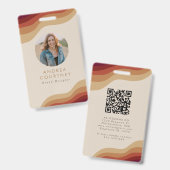 Moderner Minimalistischer Boho Beige Foto QR Name Ausweis (Front & Back)