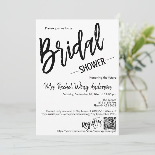 Moderner Minimalistischer Brautparty QR-Code Einladung (Stehend Vorderseite)