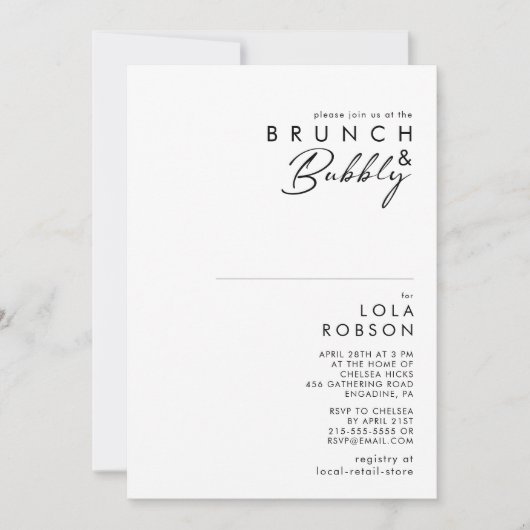 Moderner Minimalistischer Brunch und Brauchdusche Einladung (Vorderseite)