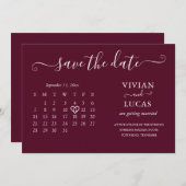 Moderner Minimalistischer Burgund-Kalender Einladung (Vorne/Hinten)