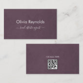 Moderner Minimalistischer Dunkler Wein Burgund QR- Visitenkarte (Vorne/Hinten)