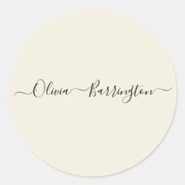 Moderner Minimalistischer Ecru-Individuelle Name Runder Aufkleber