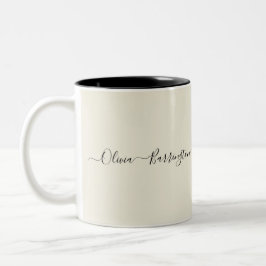 Moderner Minimalistischer Ecru-Individuelle Name Zweifarbige Tasse