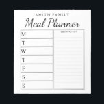 Moderner Minimalistischer Familienmehlplaner Notizblock<br><div class="desc">Personalisierter wöchentlicher Familienmahlplaner. Erstellen Sie einen individuellen Essenplaner für Ihre Familienküche. Platz zum Schreiben von Essensplänen für jeden Wochentag. Fügen Sie auch Lebensmittel und mehr zu den Einkaufslisten Veranstalter. Modernstes Schwarz-Weiß-Design und hübsche Kalligraphie-Skripte.</div>
