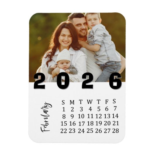 Moderner Minimalistischer Februar 2026 Foto-Kalend Magnet (Vertikal)