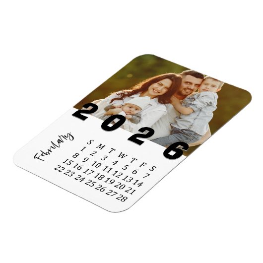 Moderner Minimalistischer Februar 2026 Foto-Kalend Magnet (Linke Seite)