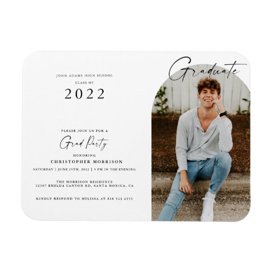 Moderner Minimalistischer Foto Abschluss Einladung Magnet (Horizontal)