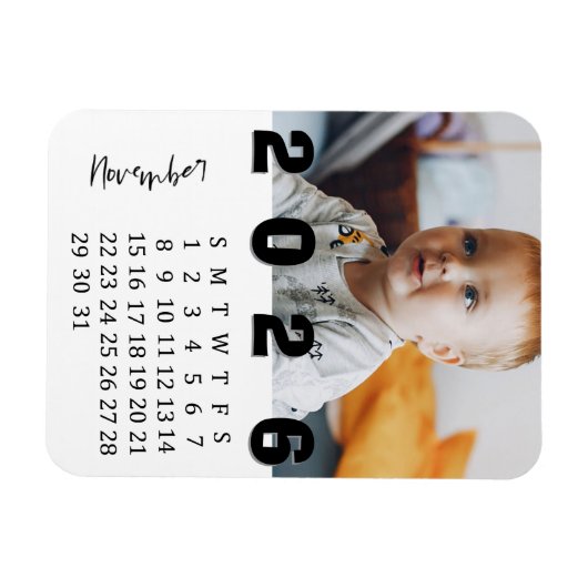Moderner Minimalistischer Foto-Kalender November 2 Magnet (Horizontal)