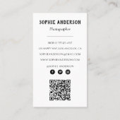 Moderner minimalistischer Fotograf Foto mit QR-Cod Visitenkarte (Rückseite)