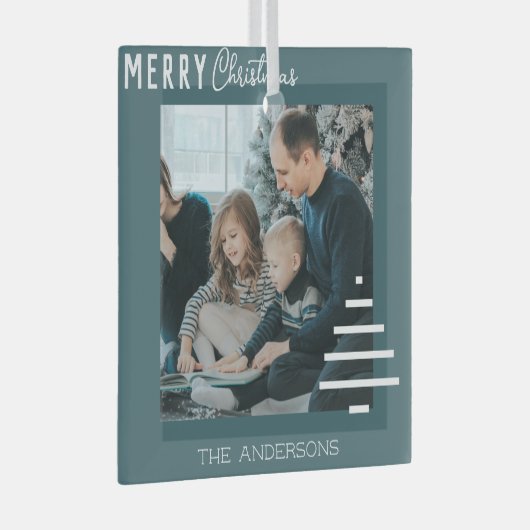 Moderner Minimalistischer froher Weihnachten Grüne Ornament Aus Glas (Vorderseite Rechts)